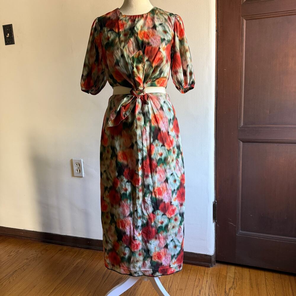 J.Crew x Liberty Fabrics | Puff Sleeve Cutout Sheath Midi Dress | Size 2